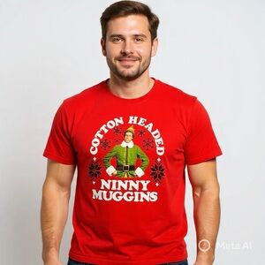 Elf Cotton Headed Ninny Muggins Holiday Graphic Shirt Red XL